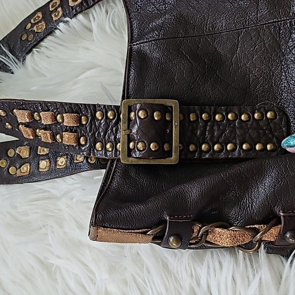 Vintage Betsey Johnson Brown Shoulder Bag with Chain and Stud Trim - Picture 11 of 12